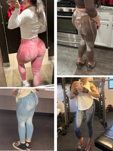 V Back Faux Denim Jeggings for Women Butt Lifting Tummy Control High Waisted Jeans Yoga Pants Scrunch Leggings4