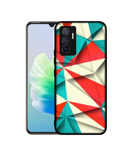 Image of Red Blue White Pattern Design Premium 2D Printed Metal Back Case Cover for Vivo V23E 5G / Y75 4G