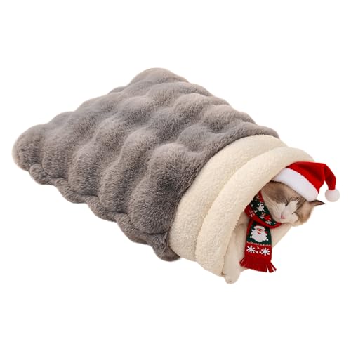 SOMAHE Cat Sleeping Bag 4 in 1 Function Snuggle Bag Blanket Mat Cozy Soft Warm & Washable (Small Cats) Cave Grey 21 × 17 Inch