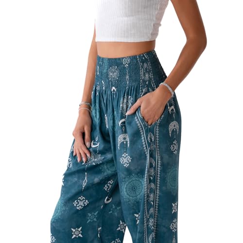 Image of Lotus and Luna Women's Harem Pants Thai Pants for Beach & Lounge High Waisted Flowy Boho Pants Genie Pants Yoga Pants