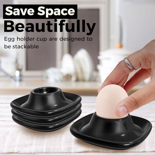 Flexzion Eierbecher für weich gekochte Eier - 6er Set Keramik Eierhalter - Stapelbare Eierkoddler Becher mit Boden zum Servieren, Frühstück, Brunch - Küchentisch Dekor, Schwarz – Bild 5