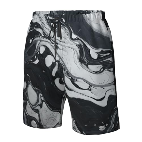 Black White Marble Print Stylish Beach Shorts Swim Trunks Lightweight Breathable Summer Outdoor Activities 5