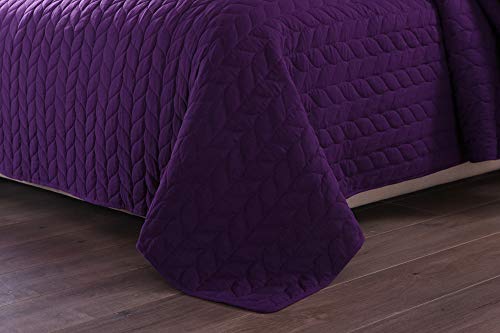 Marcielo 3 Piece Lightweight Bedspread Quilt Set Microfiber Quilt Bedspreads Bed Coverlet Set Prewashed Leaf (Purple, King) #TOP5