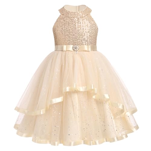 OBEEII Toddler Girls Pageant Dress Princess Sequin Tulle Tutu Dress Birthday Party Photoshoot Dress Glitter Flower Girl Dress