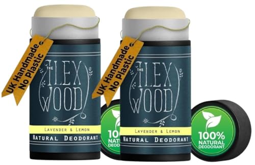 The Ilex Wood - Desodorante natural de lavanda y limón - Paquete de 2 (2 x 70 ml). Vegano, sin plástico, sin alcohol, sin toxinas, sin sales de aluminio y sin crueldad animal.