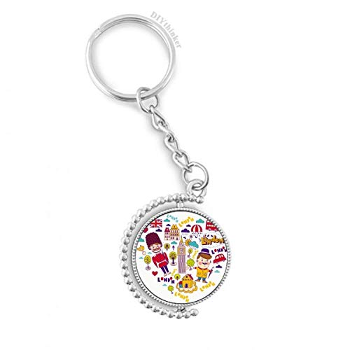 Porte-clé rotatif Grande-Bretagne avec bague fluide et design coeur rouge