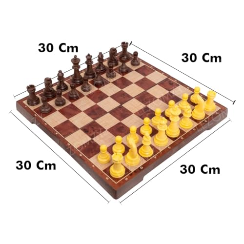 Image of LONGMIRE 12 Inches Wooden Color Foldable Magnetic Chess Board Premium Set with Magnetic Pieces for 2 Players Lightweight Checkers Board Strategy Game for Kids and Adults (Brown)