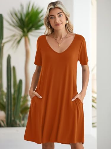 Image of BELAROI Women Casual Summer Dresses Loose Tshirt Beach Sundress V Neck Plus Size Swing Tunic Pockets