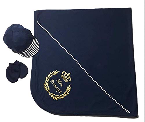 Saída Maternidade Menino Príncipe 4 Peças 100% Algodão Cor:Azul Marinho