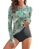 WOWENY Damen Schwimmshirt Langarm 1/4 Zip badeshirt Rashguard Sonnenschutz Swimsuits Bademode surf Shirt Strand Swimming Vest,PZ,M