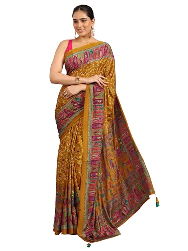Image of Libas Printed Crepe Saree for Women With Unstitched Blouse Piece | Traditional Saree for Party & Wedding