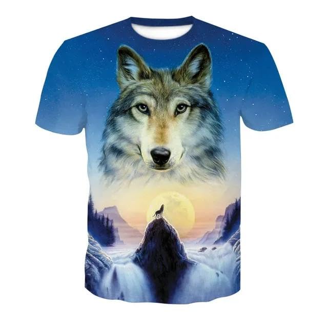 T-Shirt Loup 3D Homme CHANYI Col Rond et Manches Courtes
