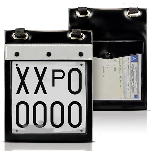 GAMBC® Porta Targa Prova - Universale -25x19 cm - Matricole Italiane - Retro Porta Libretto - Banda Catarinfrangente sul fronte - Per tutti i veicoli - Portatarga prova auto - Custodia per targa prova
