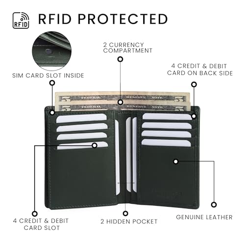 Image of TANSTITCH Men Leather Wallet | RFID Blocking Wallet | Large Capacity Card Holder (Hold 30 Currency Notes, 16 Credit /Debit Cards), Green