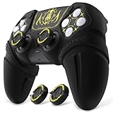 PlayVital Runesエディション ps5対応用シリコンカバー、親指グリップキャップやタッチパッドステッカーや十字キーステッカーが付き、カバーかけたままps5純正の充電スタンドに対応します【ブラック】