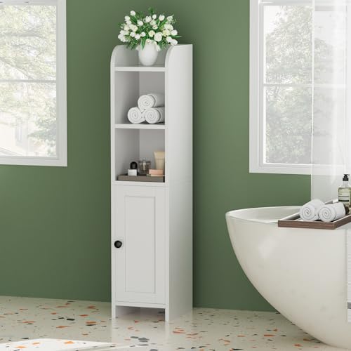 Slim White Bathroom Storage Cabinet