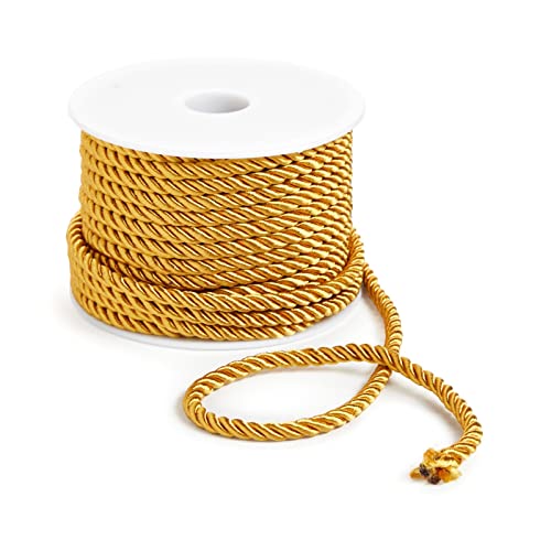 36 Total Yards 5Mm Twisted Gold Cord For Crafts, Gold Rope Ribbon For Sewing, Upholstery Trim, And Household Decorations, 2 Rolls Of 0.2 Inch Reinforced Polyester Cordage, 18 Yards Per Roll #TOP4