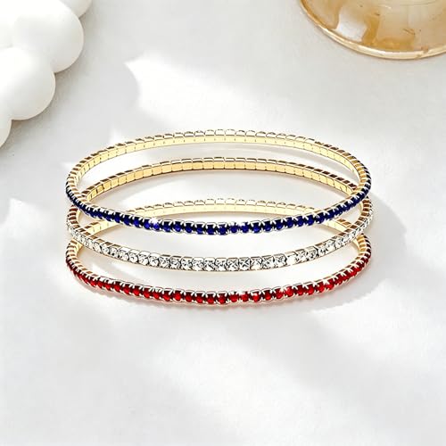 Image of Dreuyet American Flag Rhinestone Bracelet Red White Blue Crystal Patriotic 4th of July Shiny Decorations USA Independence Day Jewelry