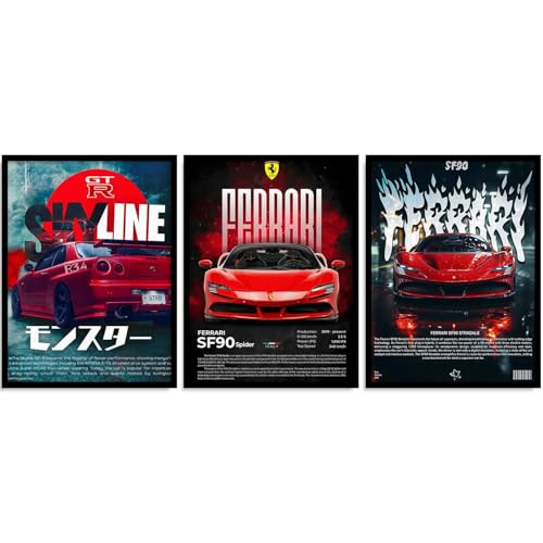 Image of kotart Big Sports Car Framed Posters Gift Items for Boys Room Wall Decoration Bedroom Living Room Office Studio Decor | Car Poster Frame for Wall Decor Set Of 3 Size (10 X 13 inch)
