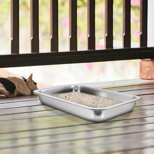 SUPVOX Caixa De Areia Para Gatos Em Aço Inoxidável Bandeja De Metal Para Areia De Gato Coelho Toalet