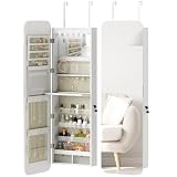 HOMCOM Espejo Joyero Luz LED Montado en Pared o Puerta 37x10x120 cm Blanco