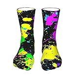 Dlikoe Neon Paint Splatter Novelty High Ankle Socks, Crew Socks Mid Calf Dress Socks Long Tube Compression Socks Gift For Men Women One Size