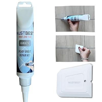 MUSTBEST Tile Grout Repair Kit (Grey 8.8 Oz - 250 Gr), Four-Way Use, Repair, Renew, Repaint, Fill The Gaps, Fast Drying, Odorless, Waterproof And Pre-Mixed Grout Pen For Shower, Kitchen, Pool,Bathroom