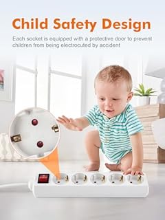 GRIFEMA Ciabatta Multipresa con 5 Prese e Interruttore, 3500 W, 16 A, 1,5 m, Bianco, Protezione Bambini, Prese Orientate a 45°, Evita Consumi Fantasma