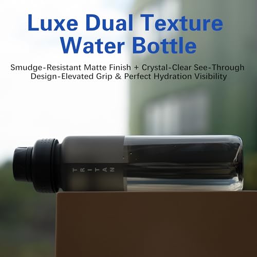 OLDLEY 32oz Frosted Clear Water Bottle, BPA-Free Tritan Plastic Reusable Water Bottle with Fast-Flow Spout Lid, Wide Mouth Leakproof Sports Drinking Bottle for Gym, School, Office, Travel,Black
