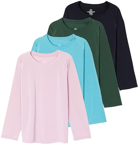 Image of Real Essentials 4 Pack: Girls' Rash Guard Swim Shirts - Long Sleeve UPF Sun Protection Tops (Ages 4-16)