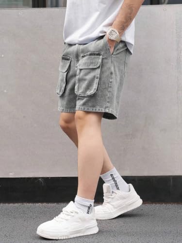 Image of GRECIILOOKS Denim Cargo Shorts for Men Stylish | Washed Jeans Half Pant for Men | Knee Length Cargo Shorts for Mens | Regular Fit Mens Pant Casual, Utility Streetwear Jorts, Travel Summer Wear