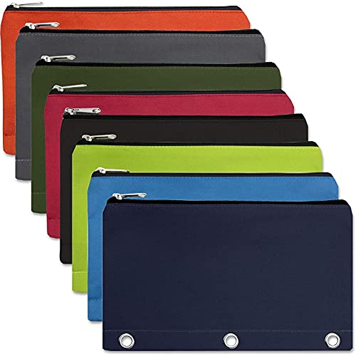 12 Pencil Pouches for 3 Ring Binder Bulk Pencil Bags with Zipper, Large Binder Pencil Pouch Bundle for School, Offices, Budgeting (12 Pencil Cases in 8 Colors)