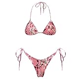 Conjunto de bikini sexy con cuello para mujer, traje de baño de corte alto, tanga anudada, cintura baja, con cordones