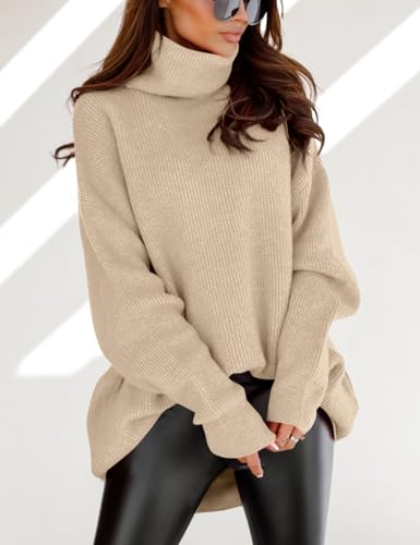 Image of Womens Turtleneck Oversized Sweater Batwing Chunky Pullover Sweater Casual Fall Loose Knit Jumper Top
