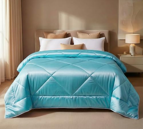 Image of SANMARINO Satin Comforter Double Bed 88x96 Inches | 300 TC Ultra Soft Silky Satin Comforter | Luxury Bedding for Bedroom, Couples, Wedding & Home Decor (Aqua Blue)