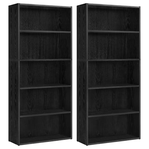 Image of VASAGLE Set of 2 Bookshelves, 23.6 Inches Wide, 5-Tier Open Bookcases with Adjustable Storage Shelves, Floor Standing Units, Ebony Black ULBC165T56-2