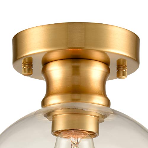 Image of 7.87 inch Gold Semi Flush Mount Ceiling Light Globe Clear Glass Shade | Mid-Century Modern Ceiling Light Fixture Anti-Rust for Living Room Bedroom Hallway