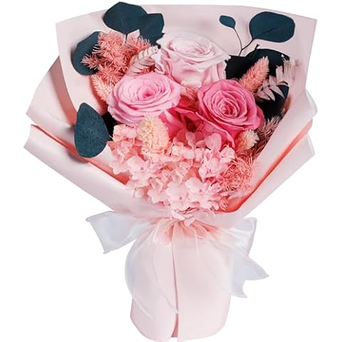 Preserved Flowers Bouquets, Pink Flowers, Flowers for Delivery Prime, Natural Real Long Lasting Roses and Flowers, Rose Bouquets Valentines Day, Mothers Day, Christmas, Birthday Gifts for Women Cover