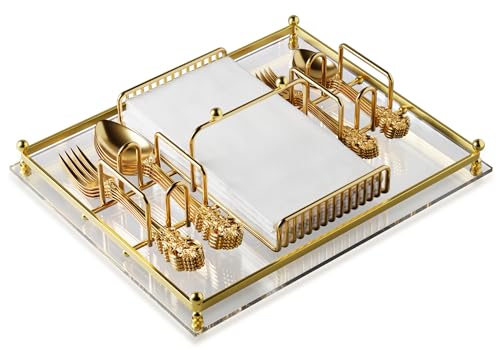 sorfey metal/acrylic cutlery holder for table,for party&picnic, silverware caddy, napkin&utensil organizer.