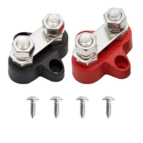 2 x Insulated Studs Battery Junction Block, Terminal Post, Battery Power Distribution Terminal Block 12V-48V DC Bus Bar M8 Dual Studs Terminal Insulated Junction Post for Auto Car Marine Boat