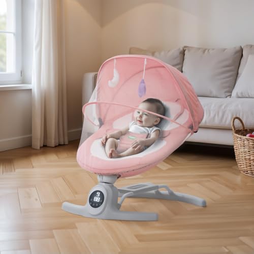 Image of Baybee Wobbles Electric Baby Cradle and Swing | Baby Relaxing Swing Jhula with Adjustable Speed & Timer | Rocker for Babies with Music, Canopy & Mosquito Net, Automatic Cradle for New Born Baby (Pink)