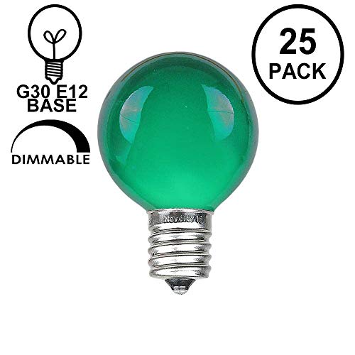 Novelty Lights Incandescent G30 Globe Replacement Bulbs - Outdoor Individual Bulbs For Events, Holiday Parties, Patios, And More - C7/E12 Candelabra Base, 5 Watt Lights (Green, 25 Pack) #TOP1