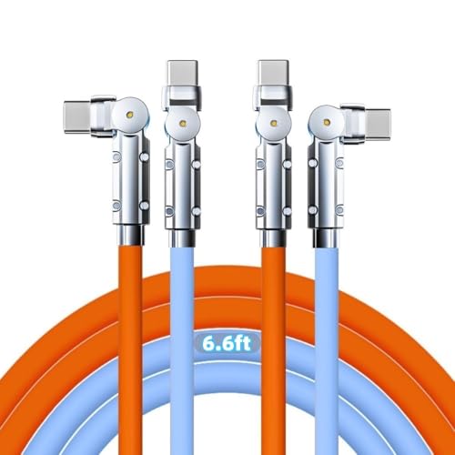 Image of USB-C to USB-C Cable 2 Pack 6.6ft 180Rotating Charger Cord Type C Chubby Silicone USB C to C Cable Type C Fast Charging Cord for iPhone 17 16 15 Samsung Galaxy S26 S25 S24 S23 S22,Laptops