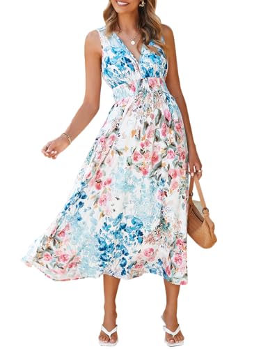 womens summer sleeveless v neck boho long dress floral print midi sundress