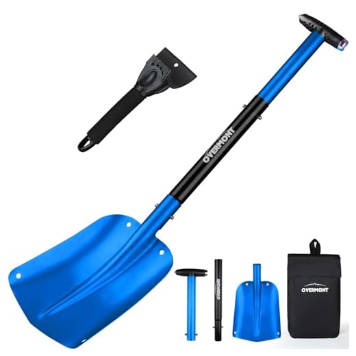Overmont Aluminum Snow Shovel 3 Piece Collapsible Design 32" Lightweight Portable Sport Utility Shovel for Car, Camping, Garden and Other Outdoor Activities with Ice Scraper Carrying Bag