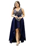 Ever-Pretty Women's 2020 Prom Dress V-Neck Long Plus Size Wedding Guest Gowns Navy Blue US14