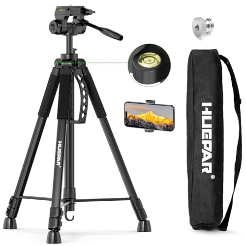 Huepar Professional Laser Level Tripod Fathers Day Dad Gifts 68 Inch Adjustable Height Suit for Heavy Duty Lasers Levels Point Laser Distance Measure - Phone Holder 1/4 & 5/8 Thread Mount
