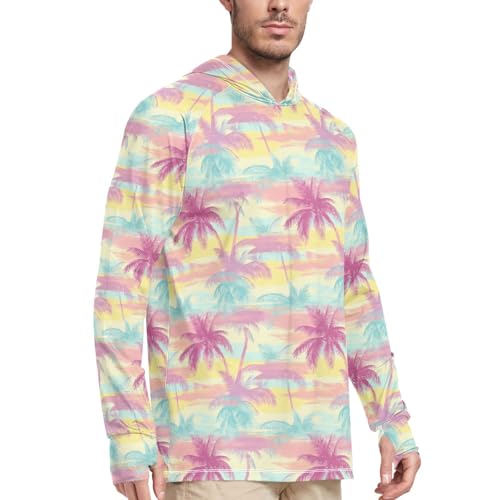 Tropical Teal Green Mens Sun Shirts Protection Long Sleeve UPF 50 + Mens Sun Shirts Clothing Hood Shirts Rashguard for Men