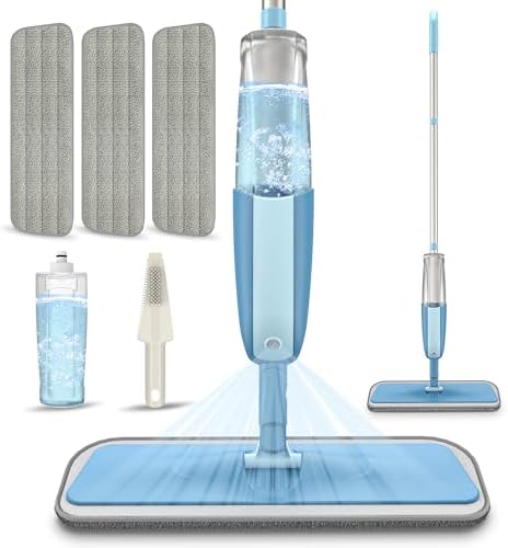 Wischer mit Sprühfunktion Sprühwischer Bodenwischer mit 3 Mikrofaser Pads | 360 Grad Rotierender Wischmopp mit Wassertank, Spray Mop Wischer Boden für Hartholz Laminat Vinyl Holz F