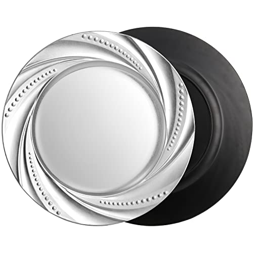 Zenfun 12 Pack 13 Inch Silver Charger Plates, Plastic Plate Chargers For Dinner Plates, Flower Spiral Dinner Chargers, Decorative Plates For Table Setting, Wedding, Parties, Outdoor Receptions, Banquets #TOP4